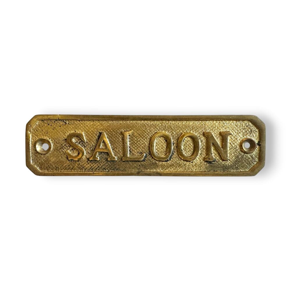 VINTAGE Solid Brass 5-Inch Naval Sailing Ship Nautical Plaque - SALOON